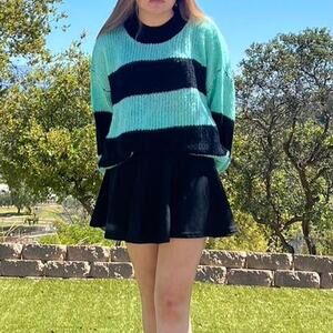 Mint and teal striped sweater